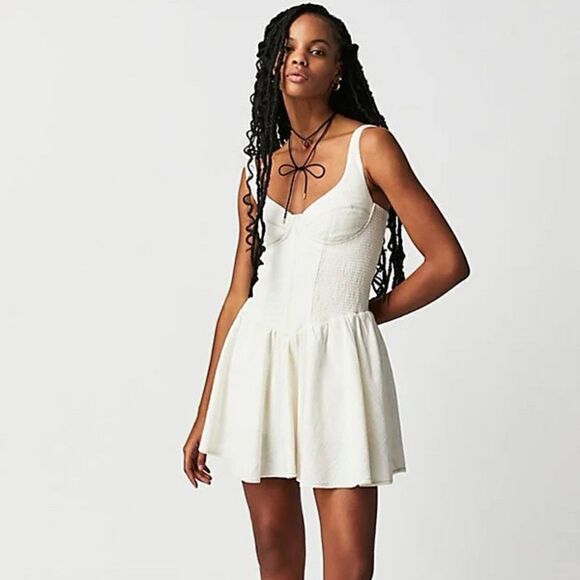New Anthropologie Free People Delilah Cream Romper Dress Sz L - Picture 1 of 8